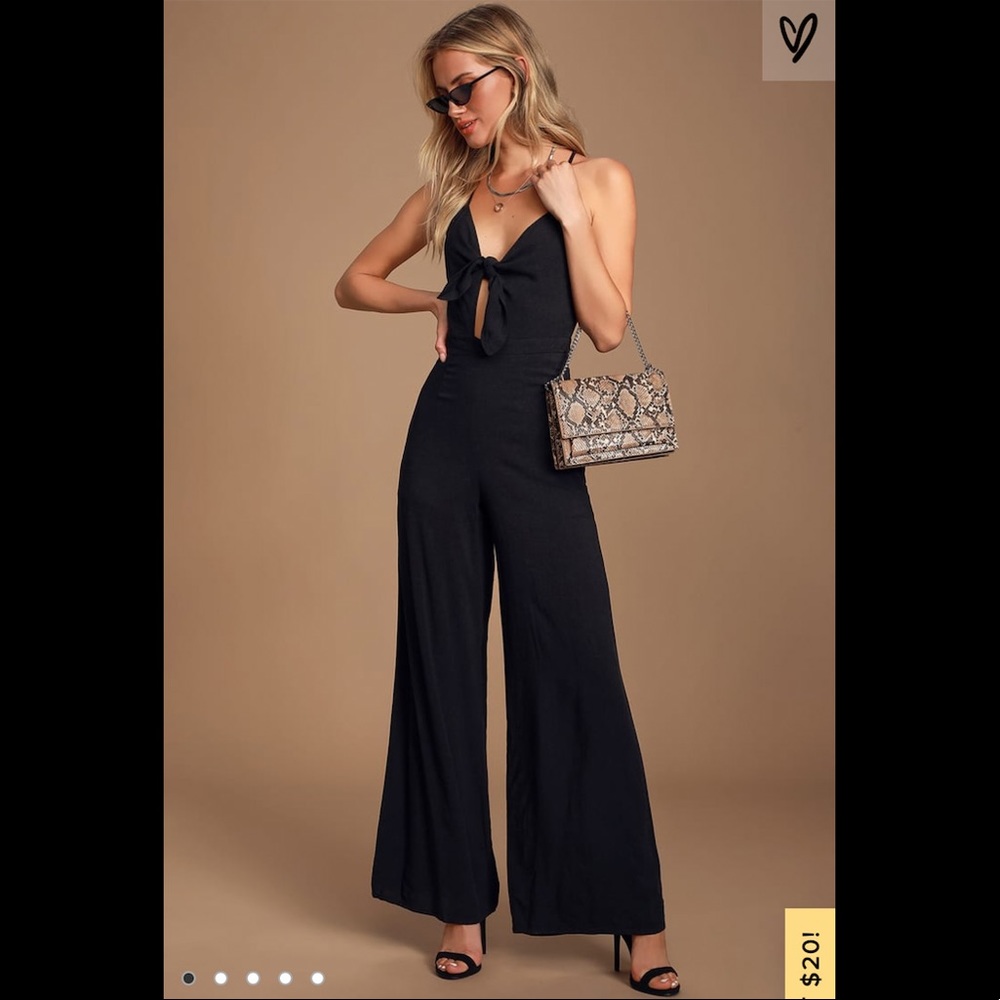 Lulus Beloved Bella Black Tie-Front Jumpsuit - S